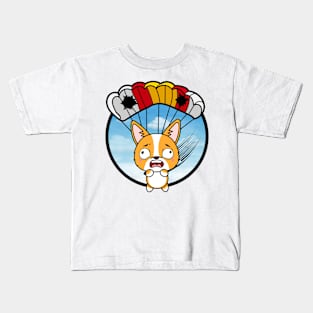 Silly corgi dog has a broken parachute Kids T-Shirt